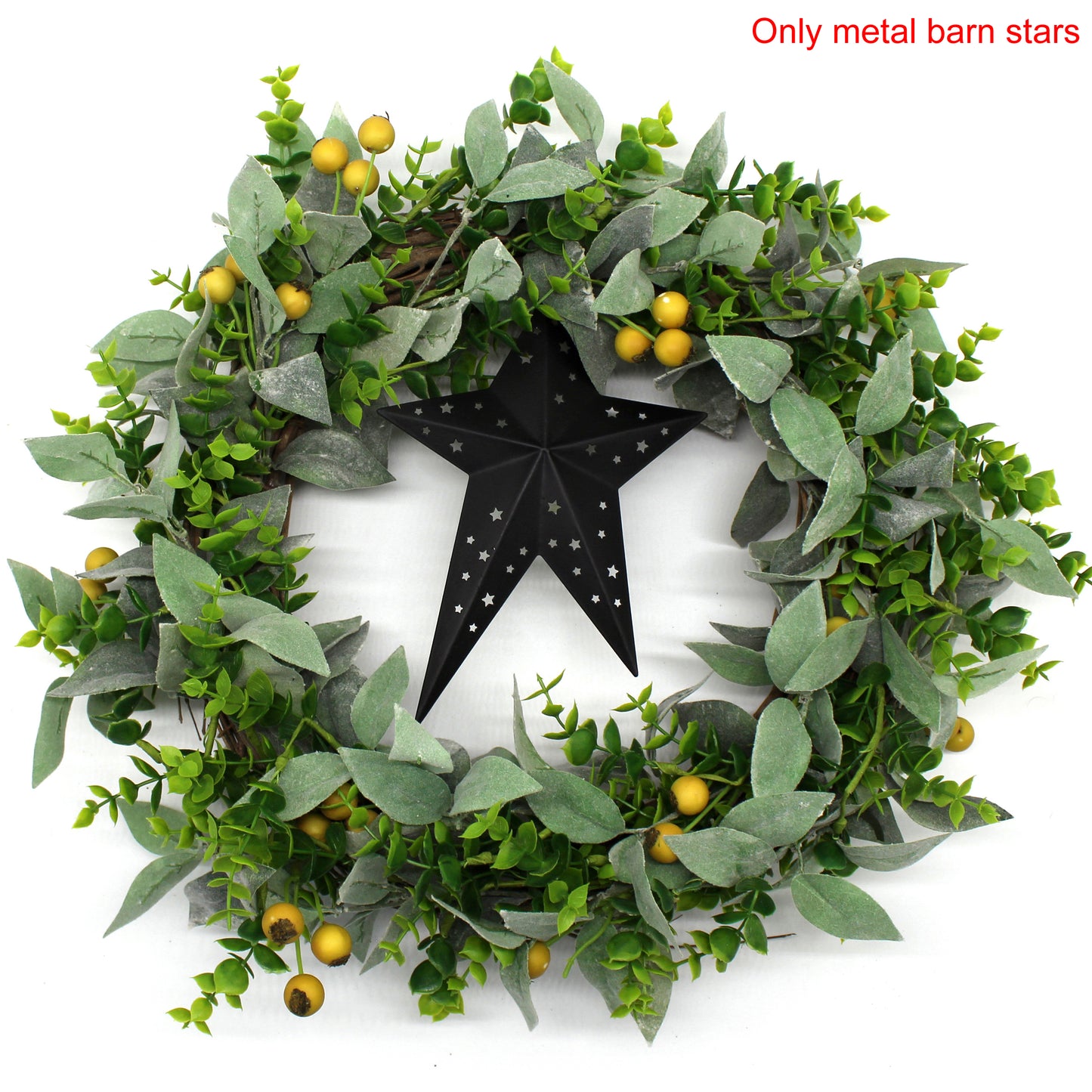 CVHOMEDECO. Primitives Rustic Vintage Gifts Black Punched Metal Barn Stars for Wall/Wreaths/Twigs Decor, 8/6/4 Inch, Set of 3