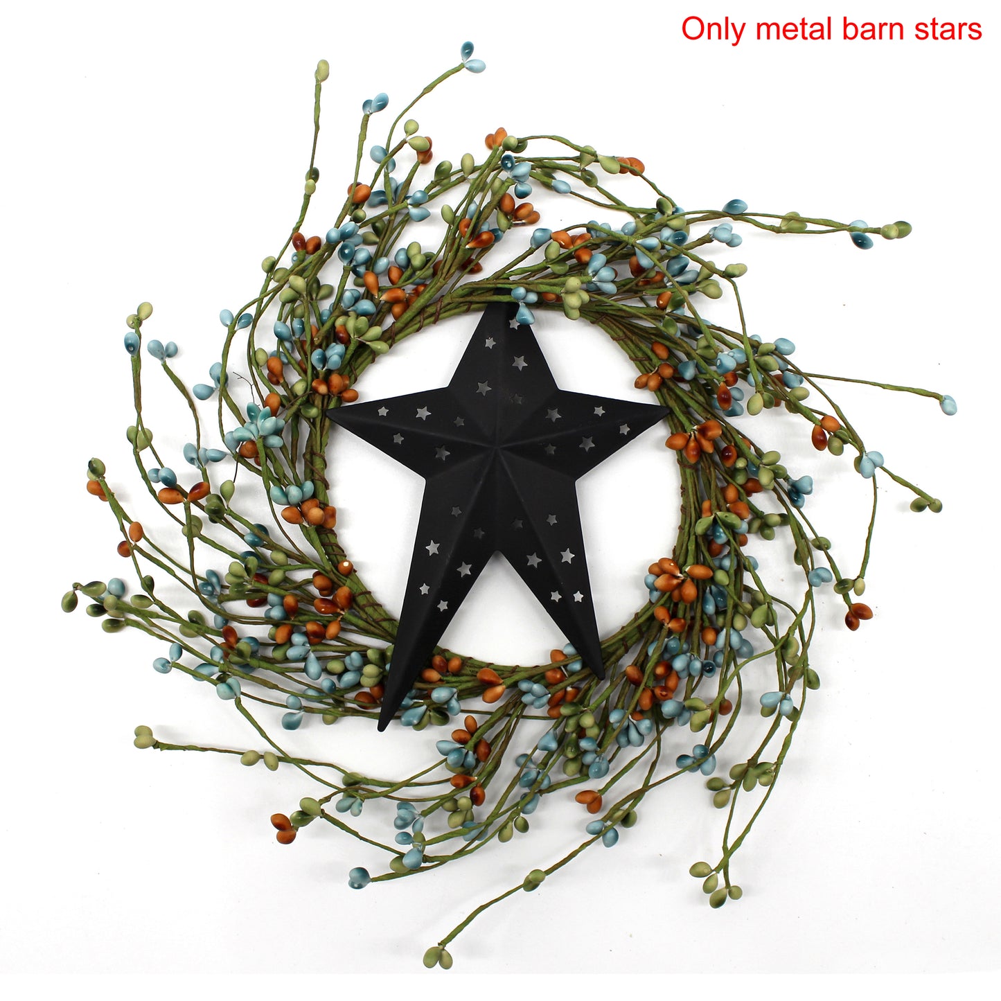 CVHOMEDECO. Primitives Rustic Vintage Gifts Black Punched Metal Barn Stars for Wall/Wreaths/Twigs Decor, 8/6/4 Inch, Set of 3