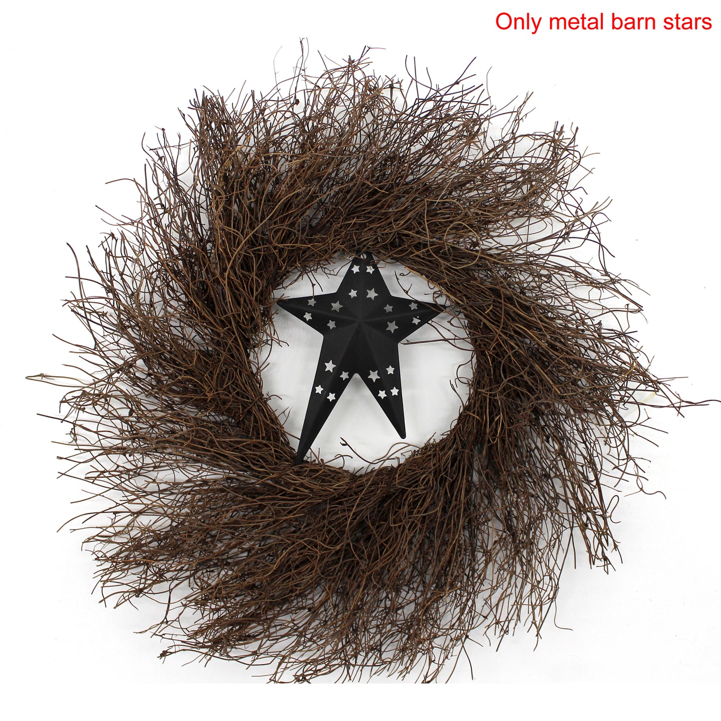 CVHOMEDECO. Primitives Rustic Vintage Gifts Black Punched Metal Barn Stars for Wall/Wreaths/Twigs Decor, 8/6/4 Inch, Set of 3
