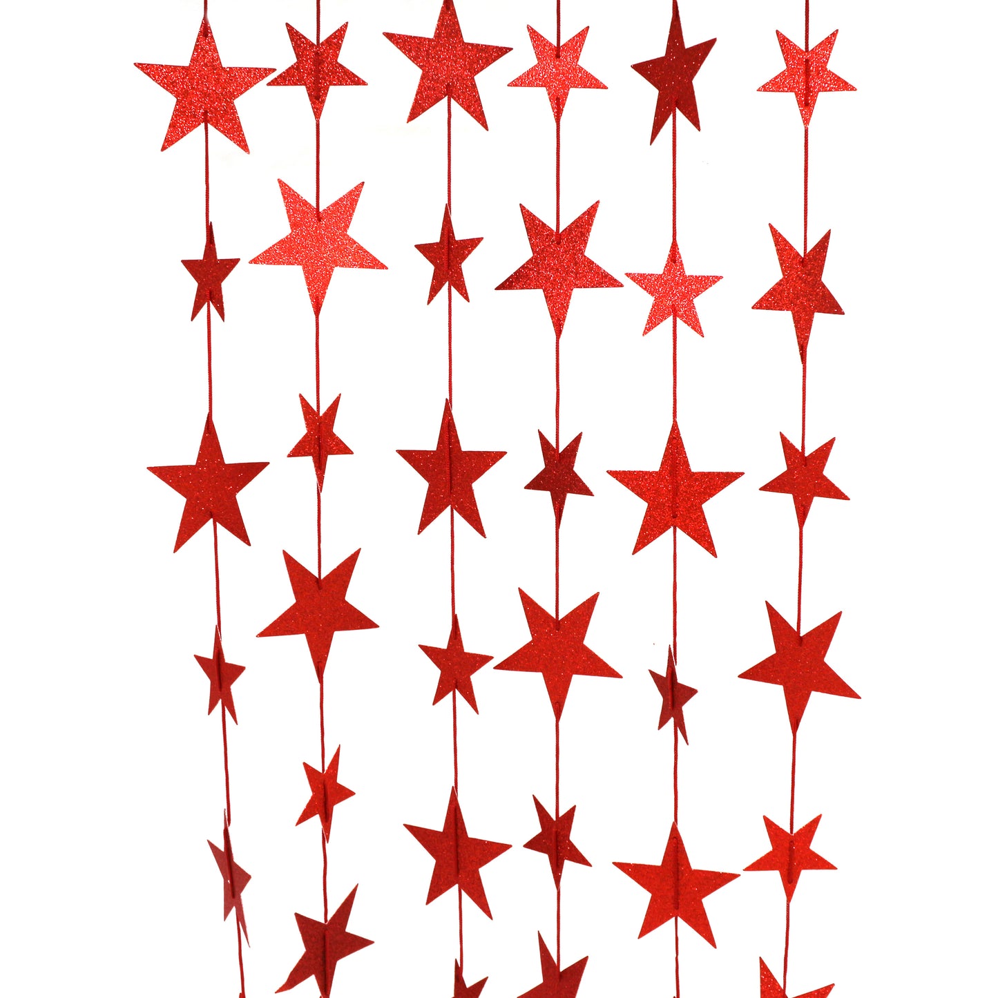 CVHOMEDECO. Twinkle Glittered Paper Star String Star Garland Unique Hanging Bunting Banner for Wedding Birthday Party Festival Home Background Decoration, 5.5 feet, Pack of 2 PCS (Red)