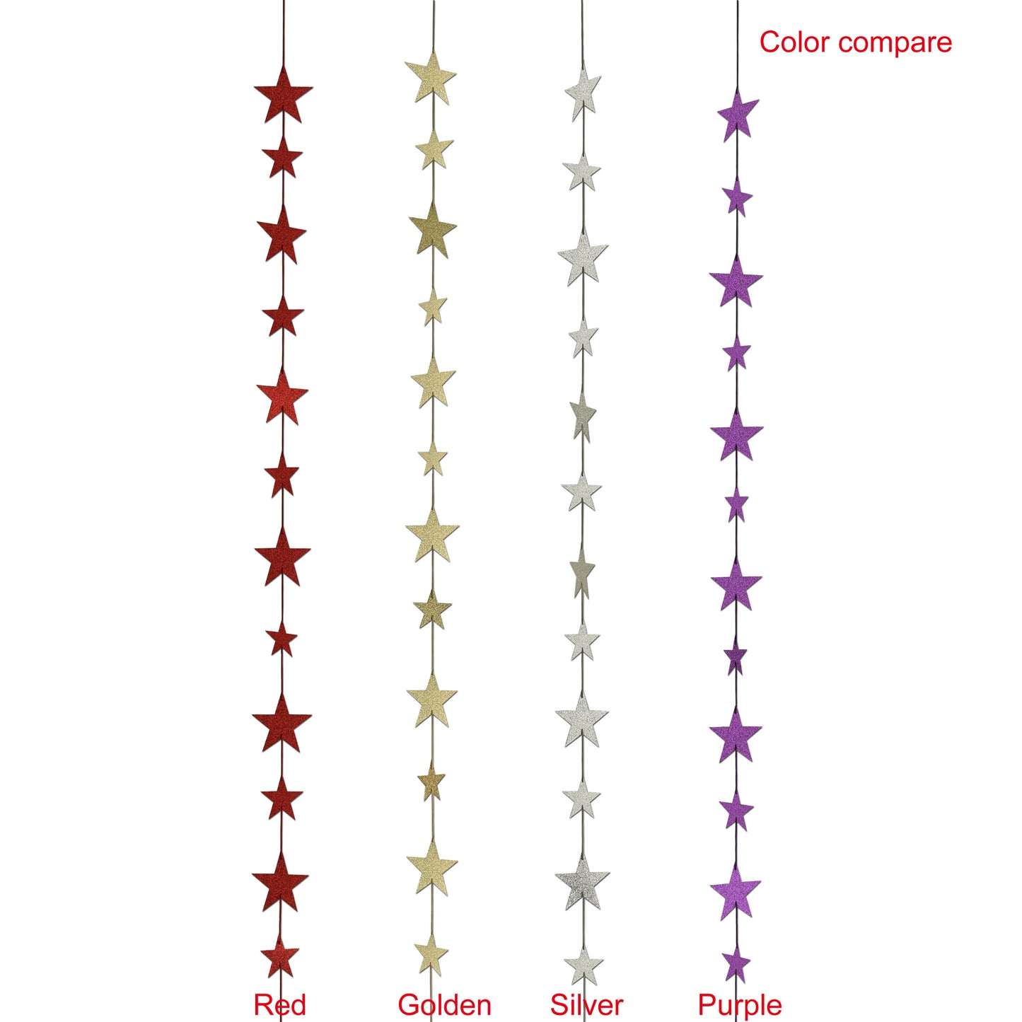 CVHOMEDECO. Twinkle Glittered Paper Star String Star Garland Unique Hanging Bunting Banner for Wedding Birthday Party Festival Home Background Decoration, 5.5 feet, Pack of 2 PCS (Silver)