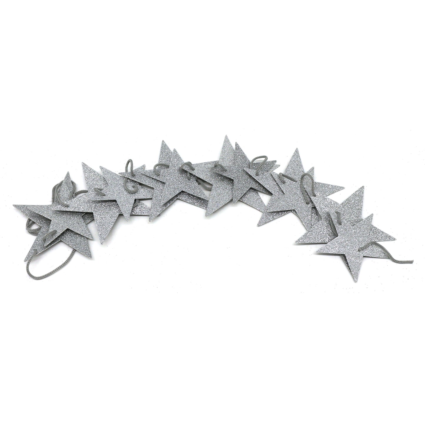 CVHOMEDECO. Twinkle Glittered Paper Star String Star Garland Unique Hanging Bunting Banner for Wedding Birthday Party Festival Home Background Decoration, 5.5 feet, Pack of 2 PCS (Silver)