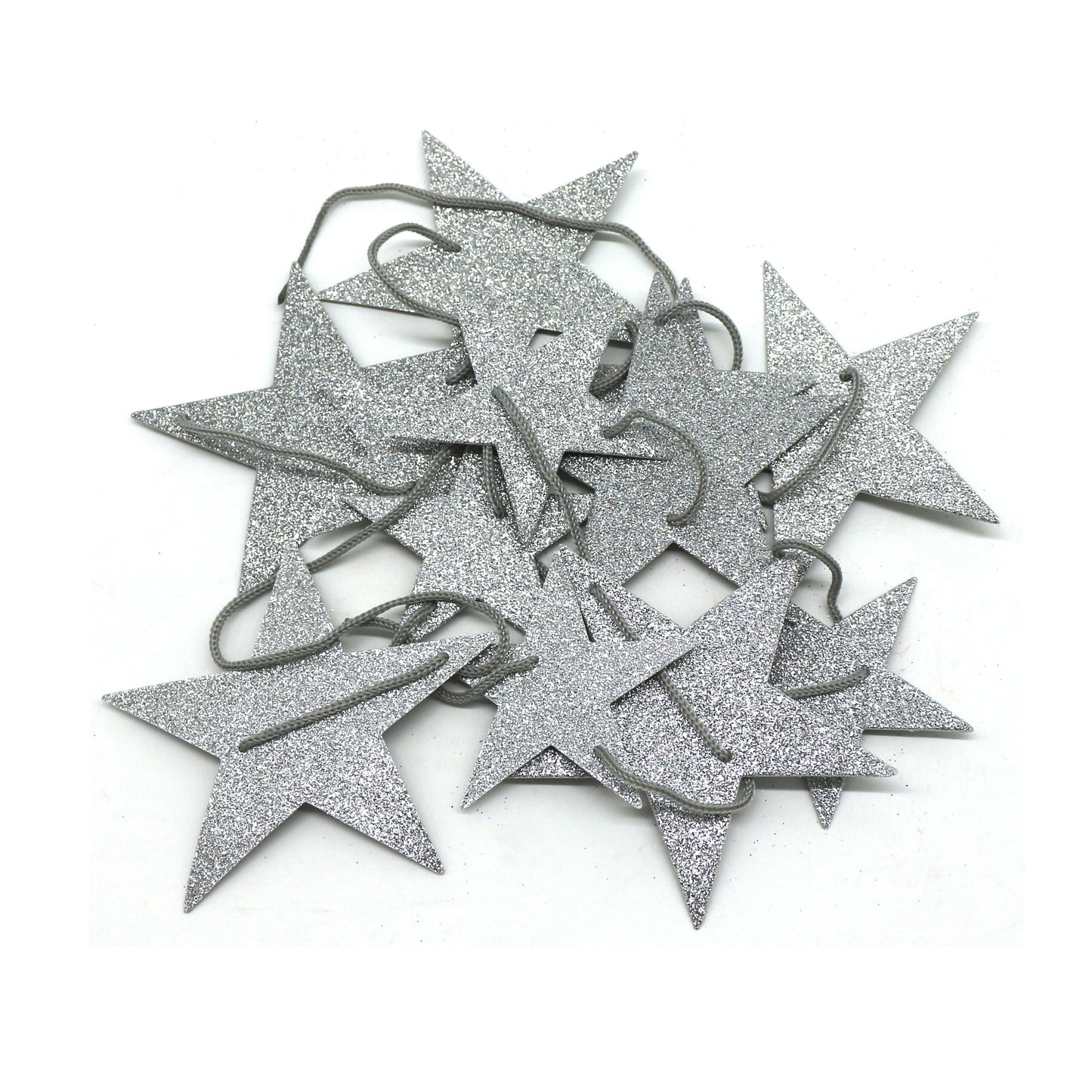 CVHOMEDECO. Twinkle Glittered Paper Star String Star Garland Unique Hanging Bunting Banner for Wedding Birthday Party Festival Home Background Decoration, 5.5 feet, Pack of 2 PCS (Silver)