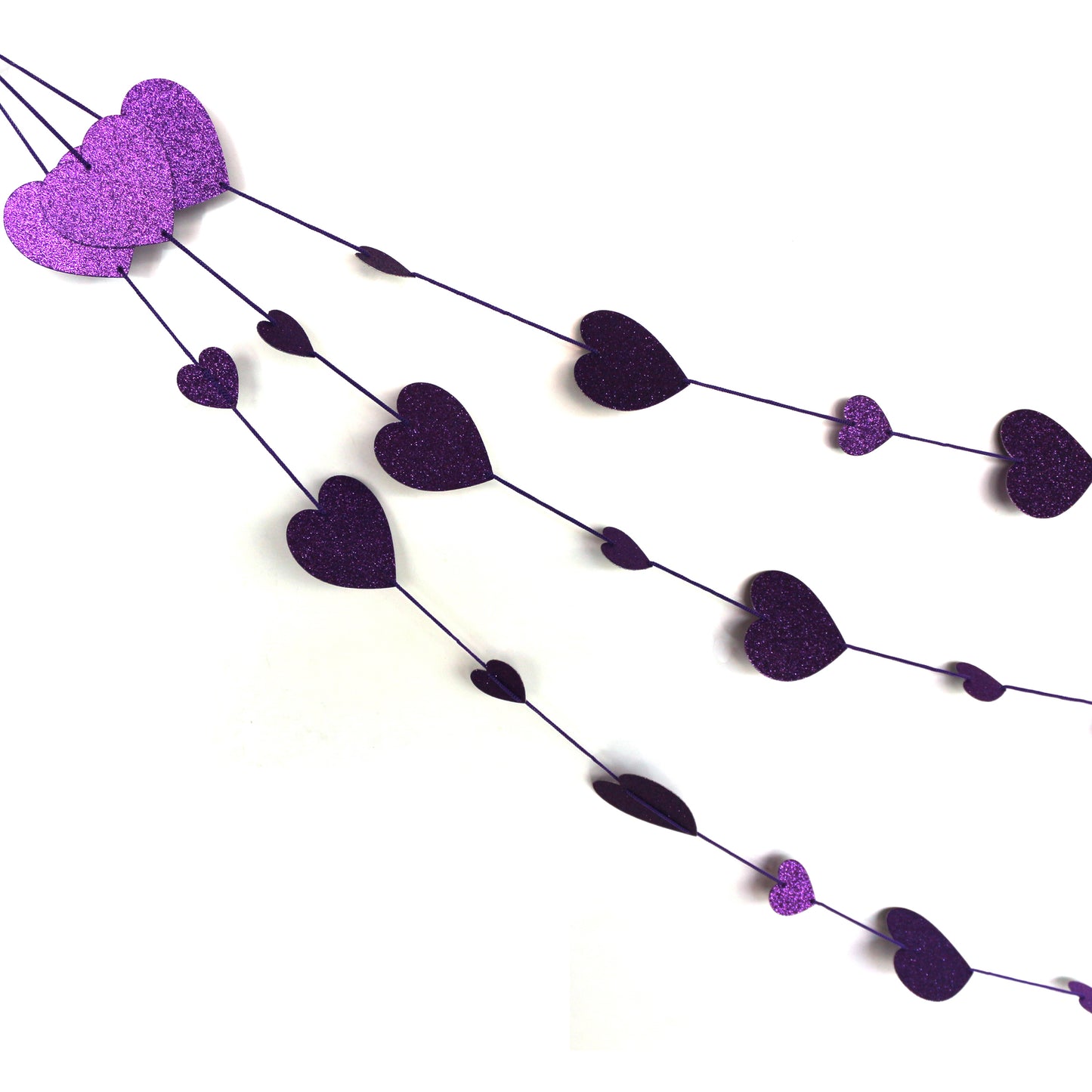 CVHOMEDECO. Twinkle Glittered Paper Heart Shape String Garland Unique Hanging Bunting Banner for Wedding Birthday Party Festival Home Background Decoration, 5.5 feet, Pack of 2 PCS (Purple)