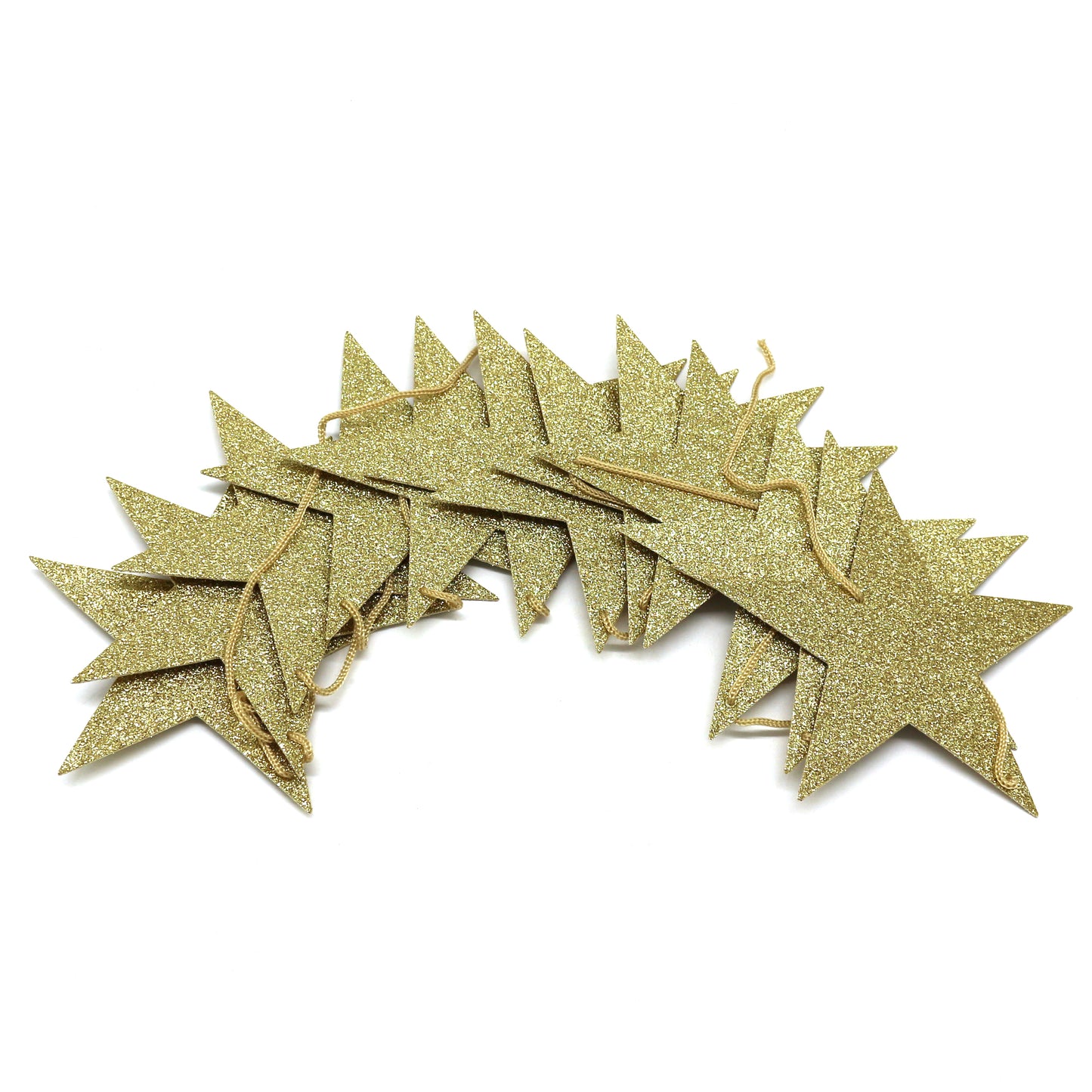 CVHOMEDECO. Golden Glittered Paper Star String Star Garland Hanging Décor for Wedding Birthday Party Festival Home Background Decorative, 8.2 feet, Pack of 2 PCS