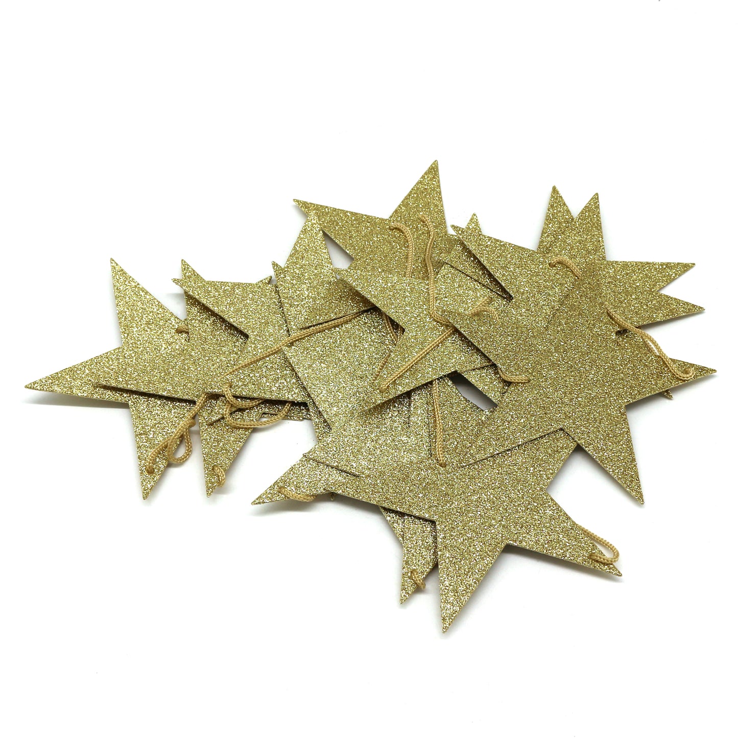 CVHOMEDECO. Golden Glittered Paper Star String Star Garland Hanging Décor for Wedding Birthday Party Festival Home Background Decorative, 8.2 feet, Pack of 2 PCS