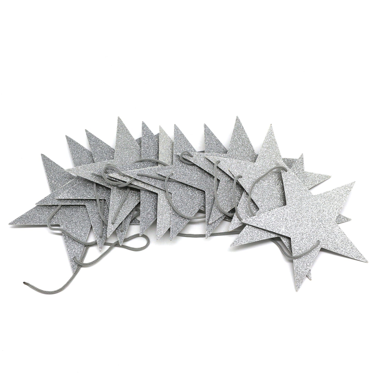 CVHOMEDECO. Silver Glittered Paper Star String Star Garland Hanging Décor for Wedding Birthday Party Festival Home Background Decorative, 8.2 feet, Pack of 2 PCS