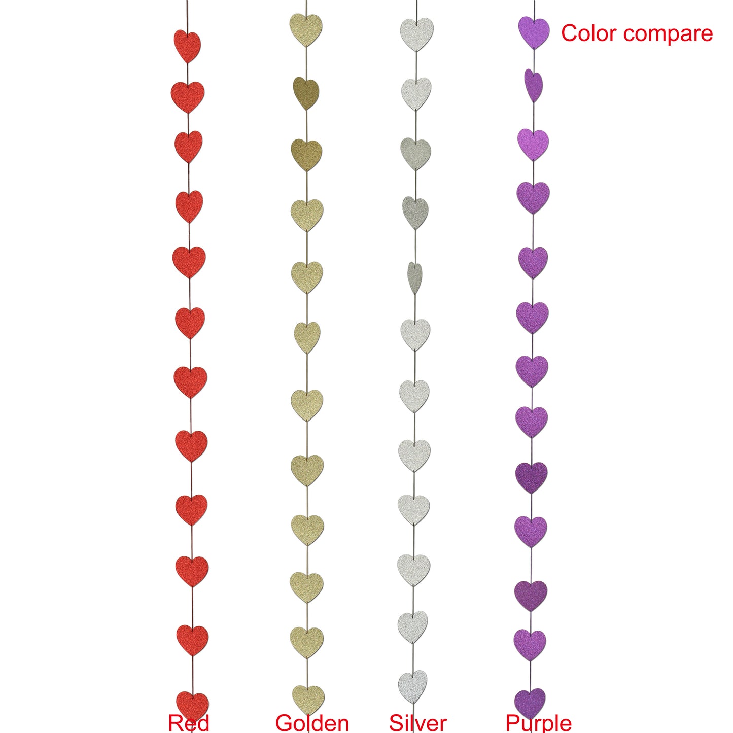 CVHOMEDECO. Golden Glittered Paper Heart Shape String Garland Hanging Décor for Wedding Birthday Party Festival Home Background Decorative, 8.2 feet, Pack of 2 PCS