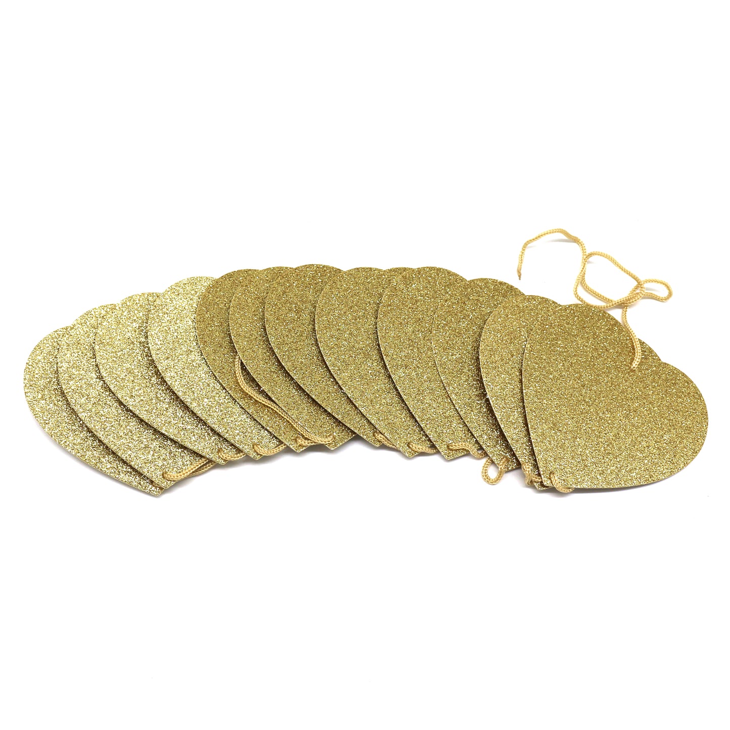 CVHOMEDECO. Golden Glittered Paper Heart Shape String Garland Hanging Décor for Wedding Birthday Party Festival Home Background Decorative, 8.2 feet, Pack of 2 PCS