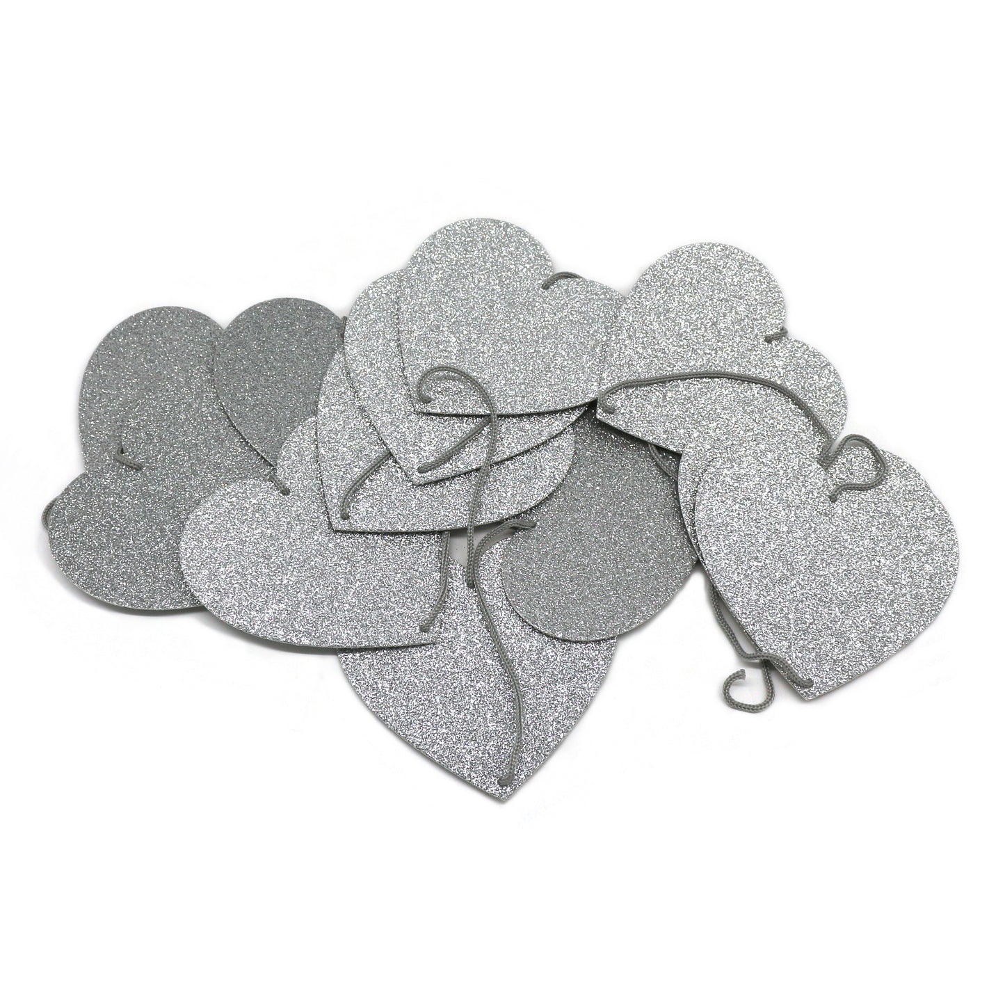 CVHOMEDECO. Silver Glittered Paper Heart Shape String Garland Hanging Décor for Wedding Birthday Party Festival Home Background Decorative, 8.2 feet, Pack of 2 PCS