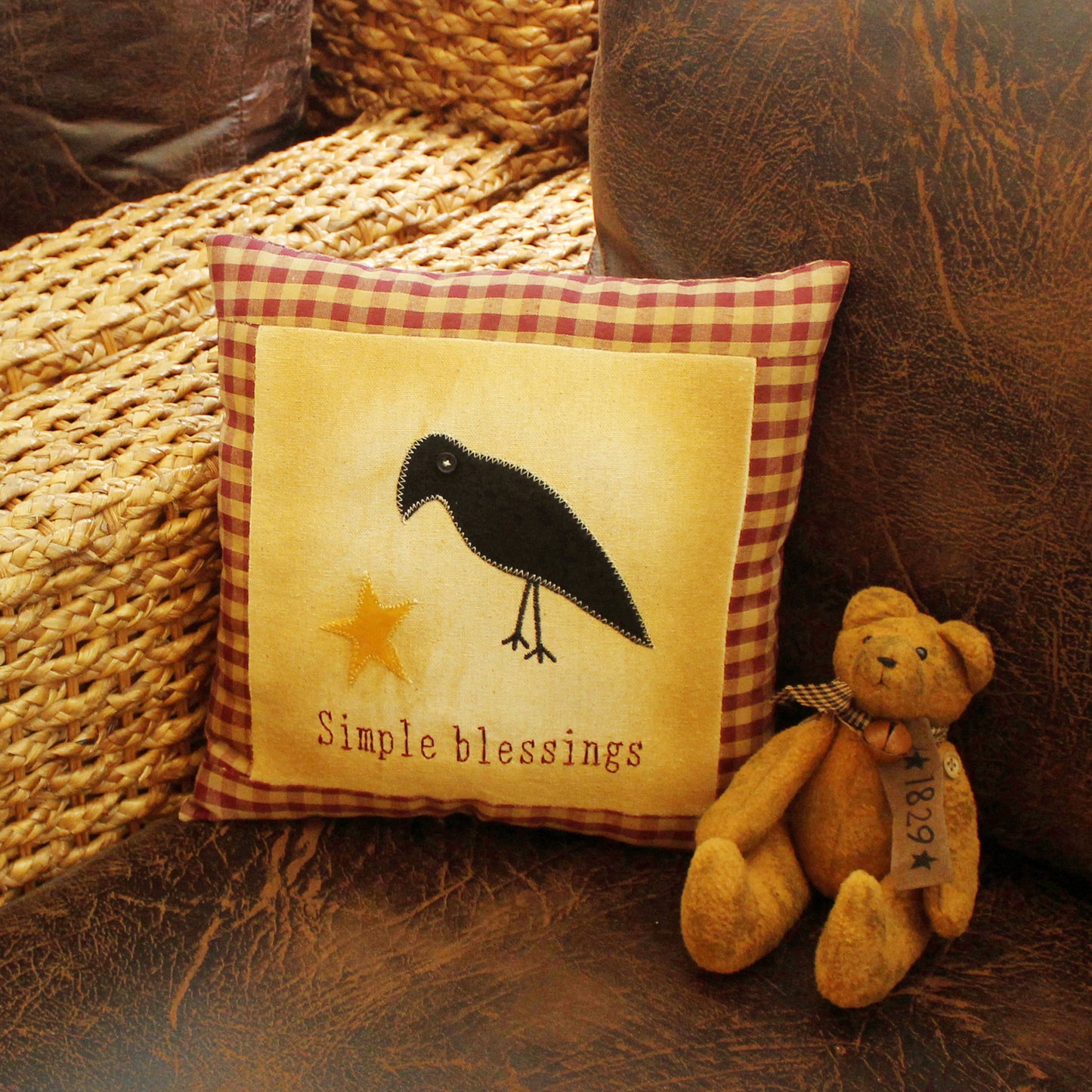 CVHOMEDECO. Primitives Simple Blessings Embroidered Throw Pillow Covers Cushion Case for Couch Sofa Bed. 11 x 11 Inch. Insert Not Included