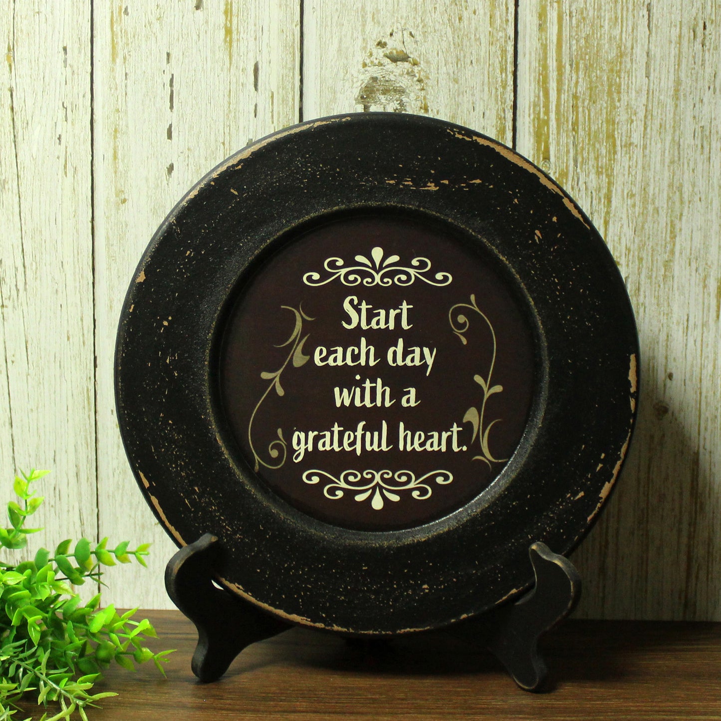 CVHOMEDECO. Primitives Start with Grateful Wood Decorative Plate Display Wooden Plate Home Décor Art, 10.75 Inch