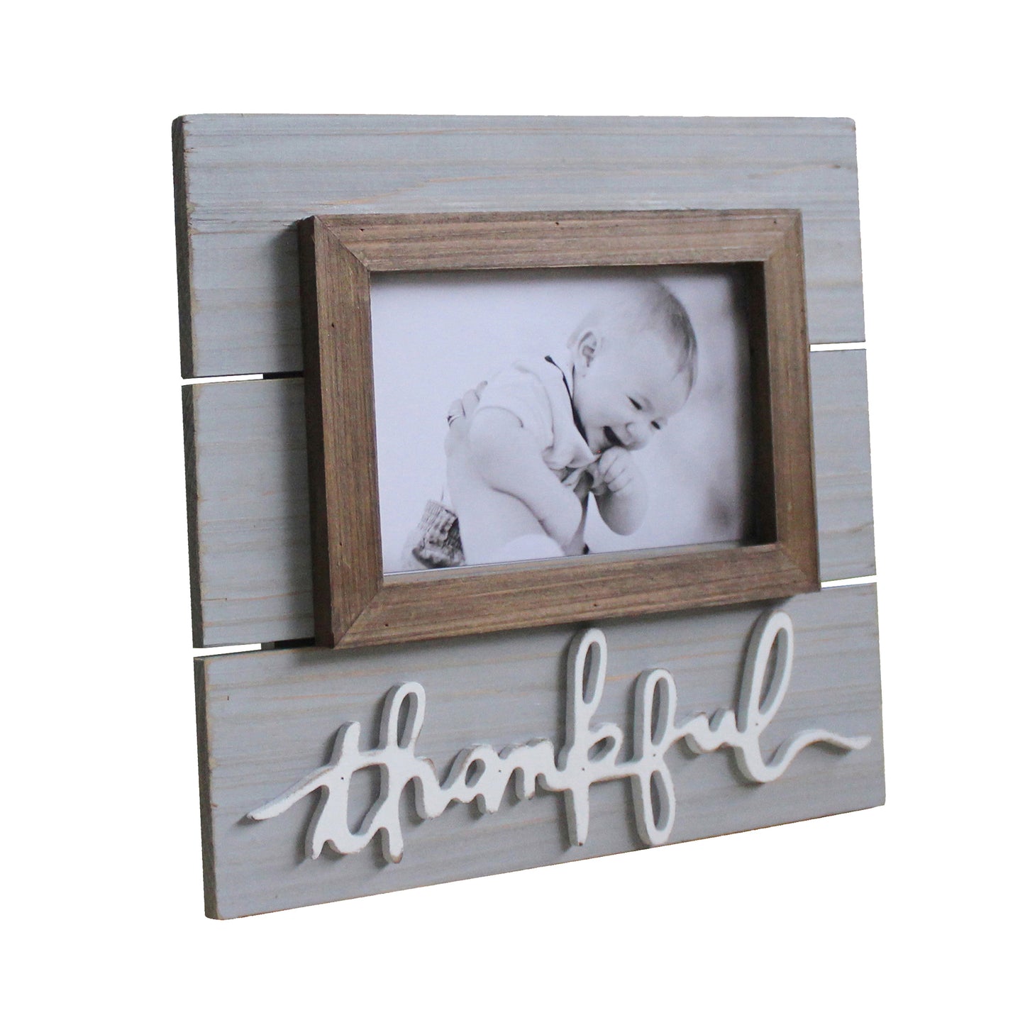 CVHOMEDECO. 6x4 Picture Frame Made of Solid Wood Thankful Designs Photo Frame for Tabletop Display and Wall Mounting, Distress Grey