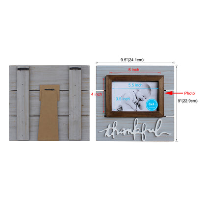 CVHOMEDECO. 6x4 Picture Frame Made of Solid Wood Thankful Designs Photo Frame for Tabletop Display and Wall Mounting, Distress Grey