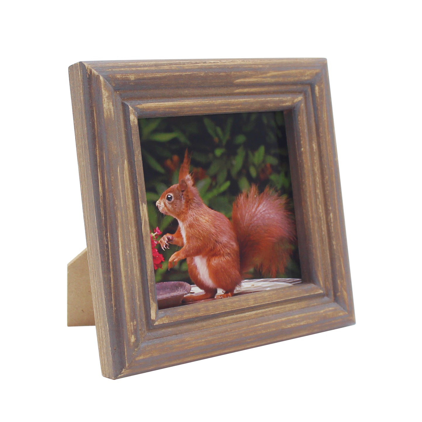 CVHOMEDECO. 4x4 Picture Frame Made of Solid Wood High Definition Glass Rustic Antique Designs Small Photo Frame for Tabletop Display and Wall Mounting, Distress Brown