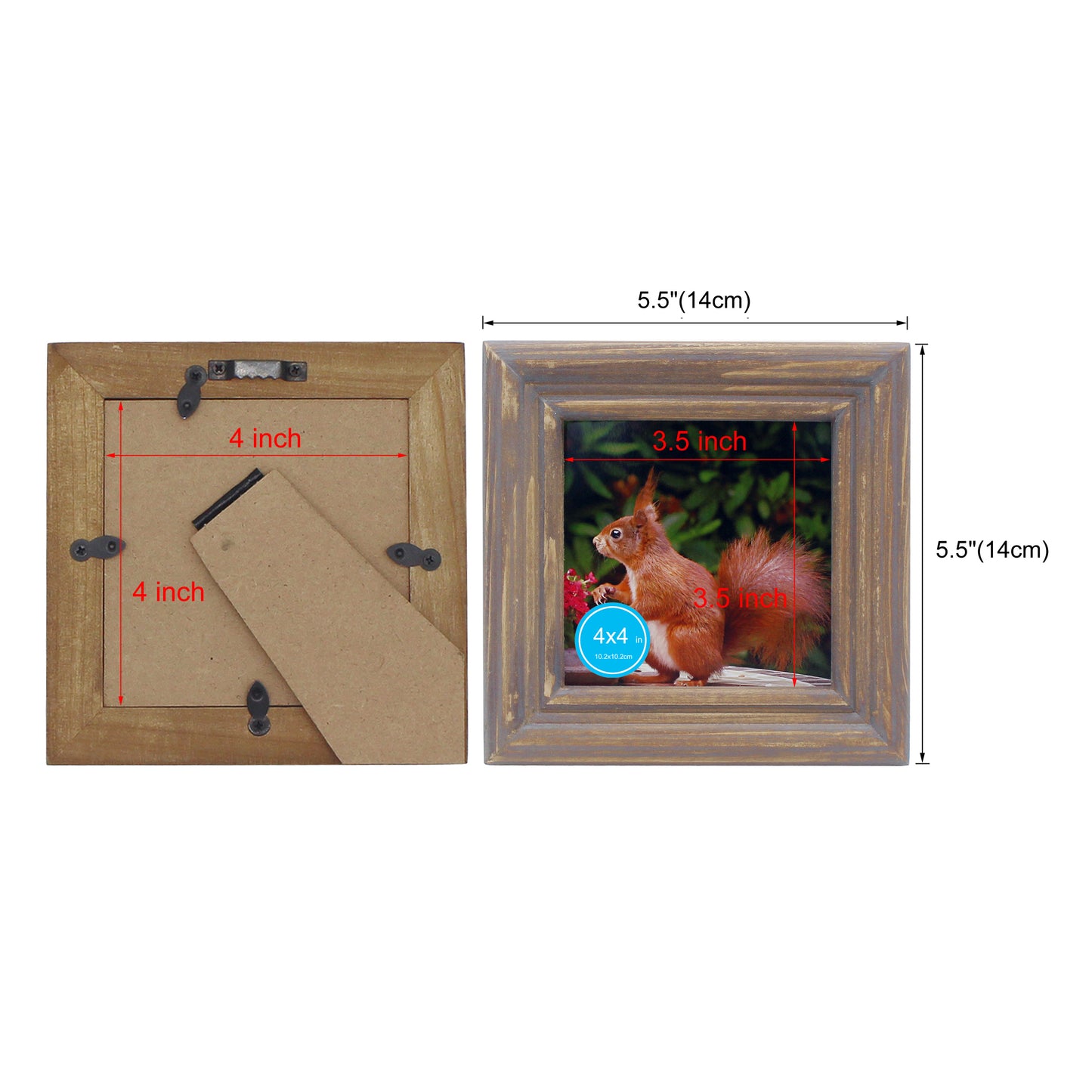 CVHOMEDECO. 4x4 Picture Frame Made of Solid Wood High Definition Glass Rustic Antique Designs Small Photo Frame for Tabletop Display and Wall Mounting, Distress Brown