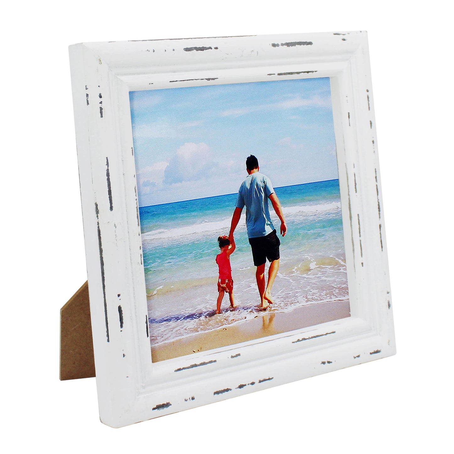 CVHOMEDECO. 6x6 Picture Frame Made of Solid Wood High Definition Glass Rustic Antique Designs Small Photo Frame for Tabletop Display and Wall Mounting, Distress White