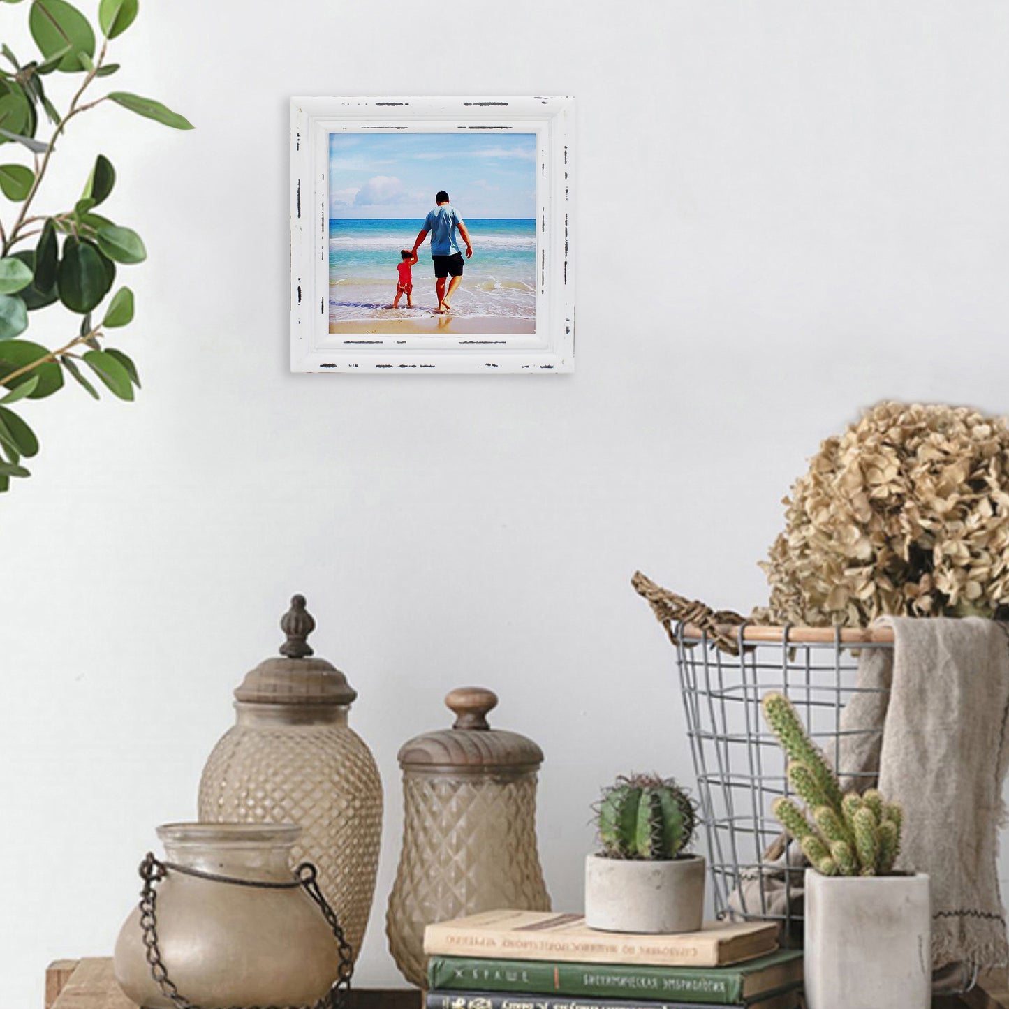 CVHOMEDECO. 6x6 Picture Frame Made of Solid Wood High Definition Glass Rustic Antique Designs Small Photo Frame for Tabletop Display and Wall Mounting, Distress White