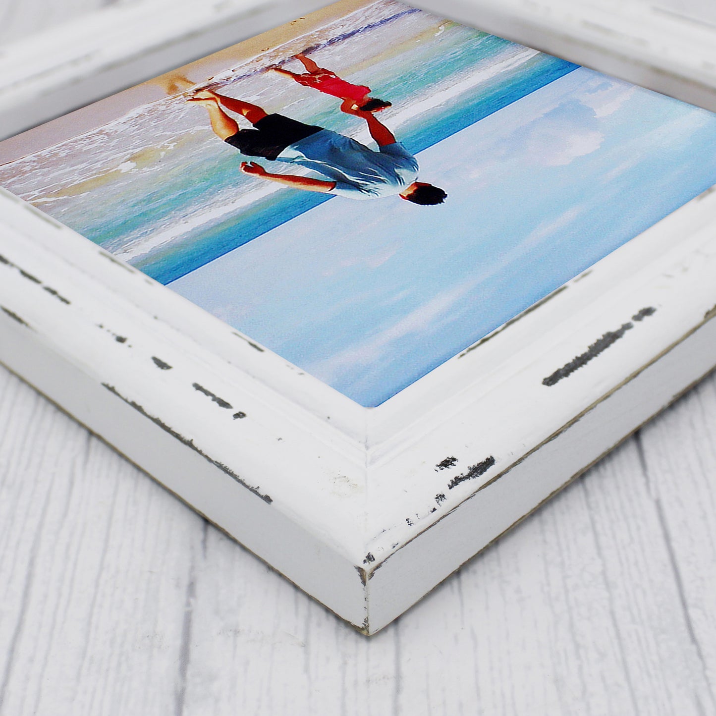 CVHOMEDECO. 6x6 Picture Frame Made of Solid Wood High Definition Glass Rustic Antique Designs Small Photo Frame for Tabletop Display and Wall Mounting, Distress White