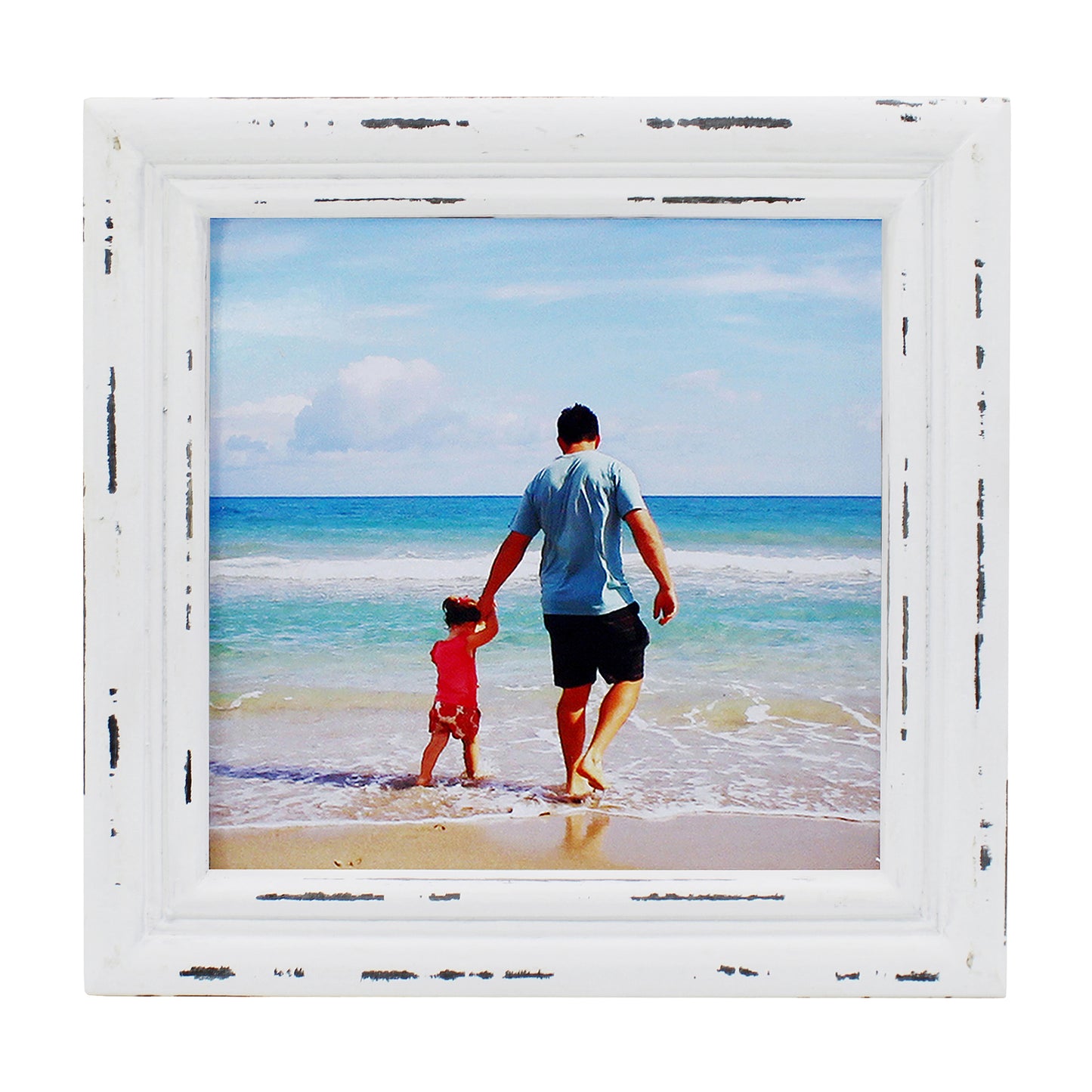 CVHOMEDECO. 6x6 Picture Frame Made of Solid Wood High Definition Glass Rustic Antique Designs Small Photo Frame for Tabletop Display and Wall Mounting, Distress White