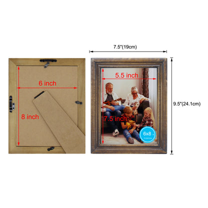 CVHOMEDECO. 8x6 Picture Frame Made of Solid Wood High Definition Glass Rustic Antique Designs Small Photo Frame for Tabletop Display and Wall Mounting, Distress Brown