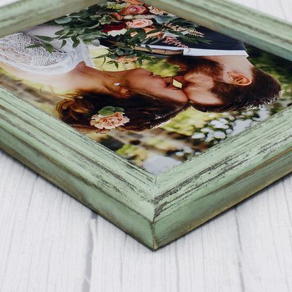 CVHOMEDECO. 8x6 Picture Frame Made of Solid Wood High Definition Glass Rustic Antique Designs Small Photo Frame for Tabletop Display and Wall Mounting, Distress Teal