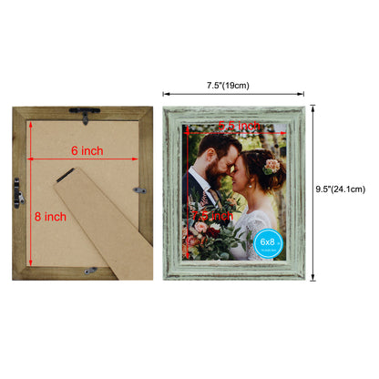 CVHOMEDECO. 8x6 Picture Frame Made of Solid Wood High Definition Glass Rustic Antique Designs Small Photo Frame for Tabletop Display and Wall Mounting, Distress Teal