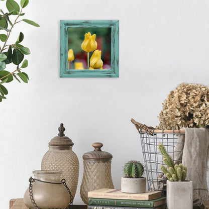 CVHOMEDECO. 6x6 Picture Frame Made of Solid Wood High Definition Glass Rustic Antique Designs Small Photo Frame for Tabletop Display and Wall Mounting, Distress Blue
