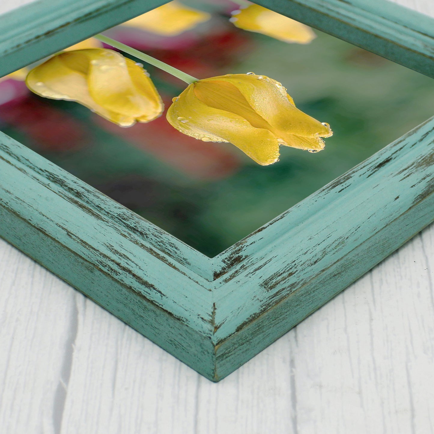 CVHOMEDECO. 6x6 Picture Frame Made of Solid Wood High Definition Glass Rustic Antique Designs Small Photo Frame for Tabletop Display and Wall Mounting, Distress Blue