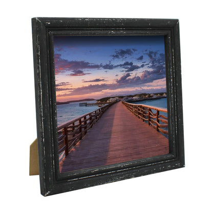 CVHOMEDECO. 8x8 Picture Frame Made of Solid Wood High Definition Glass Rustic Antique Designs Small Photo Frame for Tabletop Display and Wall Mounting, Distress Black