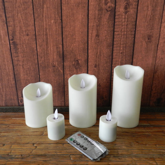 CVHOMEDECO. 5 PCS/SET Dancing Flame Pillar LED Candle with Remote Control, Ivory