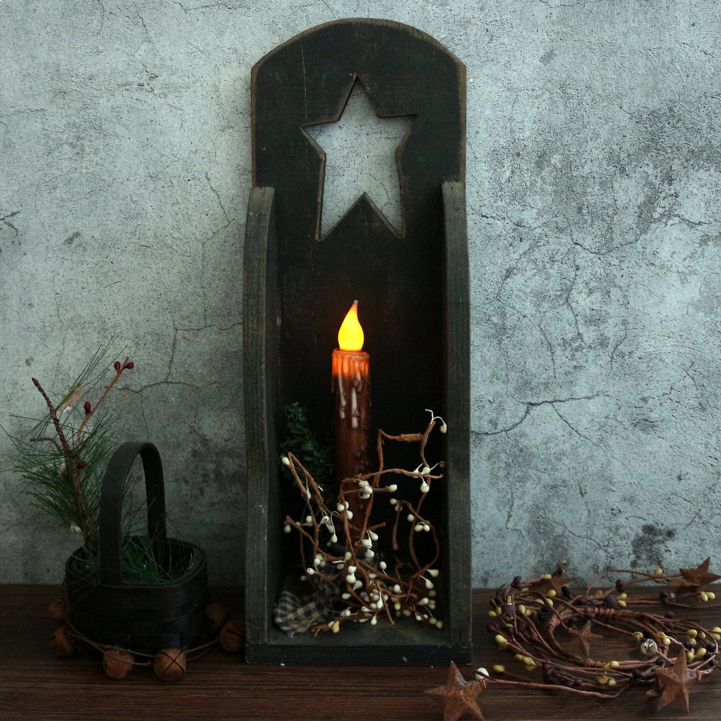 CVHOMEDECO. Real Wax Hand Dipped Battery Operated LED Timer Taper Candles Country Primitive Flameless Lights Décor, 6.75 Inch, Coffee, 2 PCS in a Package