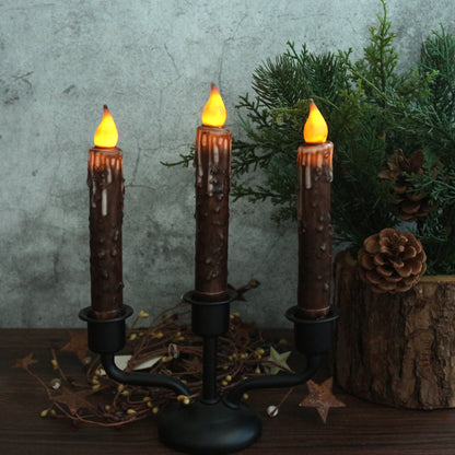 CVHOMEDECO. Real Wax Hand Dipped Battery Operated LED Timer Taper Candles Country Primitive Flameless Lights Décor, 6.75 Inch, Brown, 2 PCS in a Package