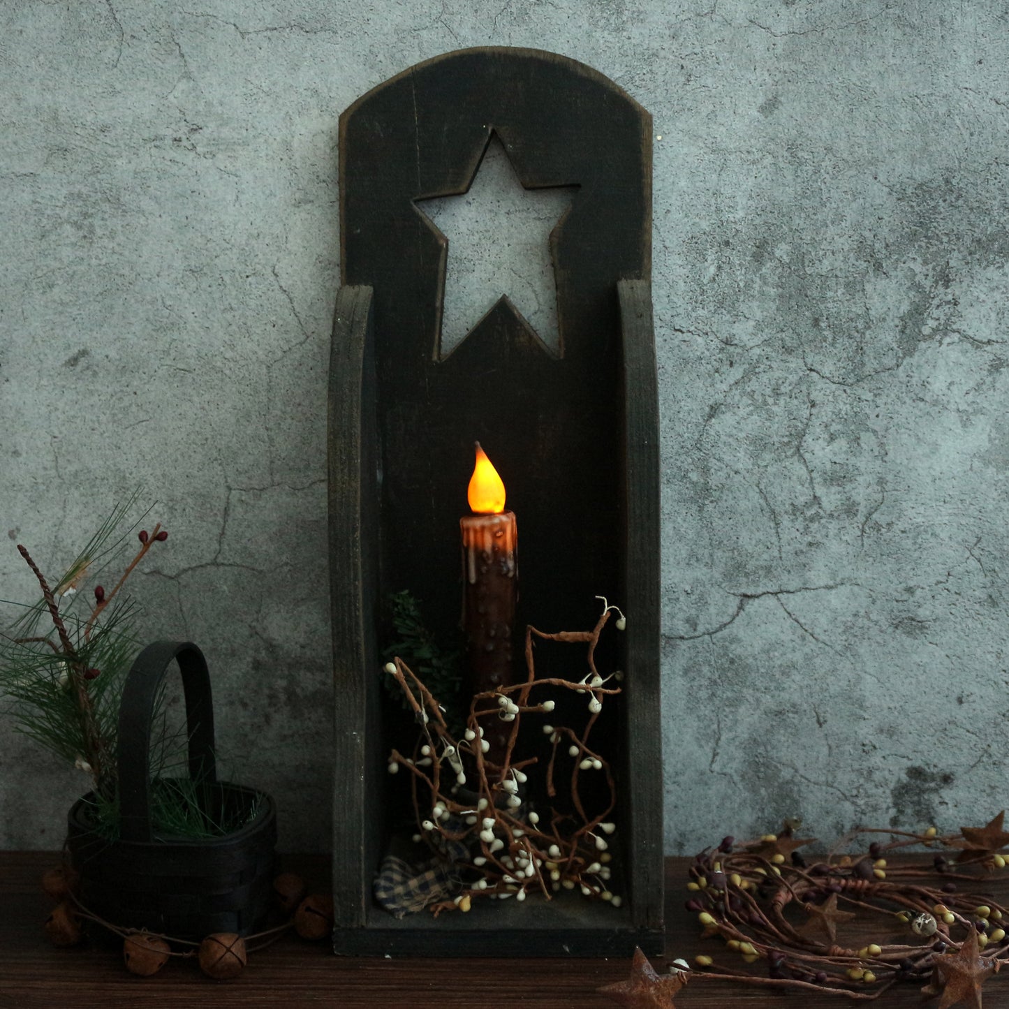 CVHOMEDECO. Real Wax Hand Dipped Battery Operated LED Timer Taper Candles Country Primitive Flameless Lights Décor, 6.75 Inch, Brown, 2 PCS in a Package