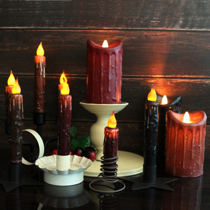 CVHOMEDECO. Real Wax Hand Dipped Battery Operated LED Timer Taper Candles Country Primitive Flameless Lights Décor, 6.75 Inch, Brown, 2 PCS in a Package