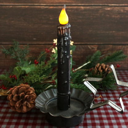 CVHOMEDECO. Real Wax Hand Dipped Battery Operated LED Timer Taper Candles Country Primitive Flameless Lights Décor, 6.75 Inch, Matt Black, 2 PCS in a Package