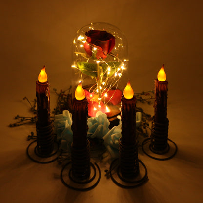 CVHOMEDECO. Real Wax Hand Dipped Battery Operated LED Timer Taper Candles Rustic Primitive Flameless Lights Décor, 6.75 Inch, Burgundy, 6 PCS in a Package