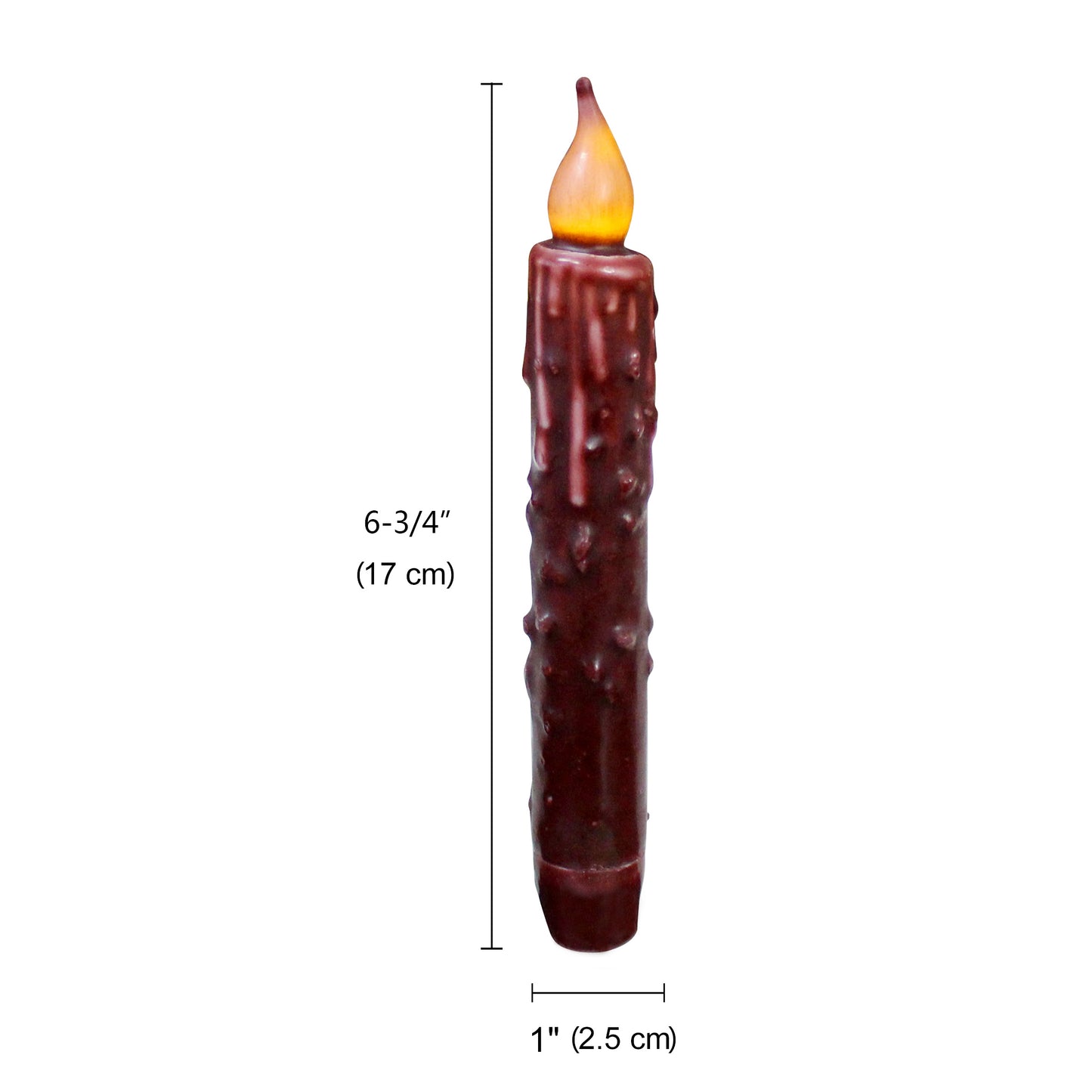 CVHOMEDECO. Real Wax Hand Dipped Battery Operated LED Timer Taper Candles Rustic Primitive Flameless Lights Décor, 6.75 Inch, Burgundy, 6 PCS in a Package