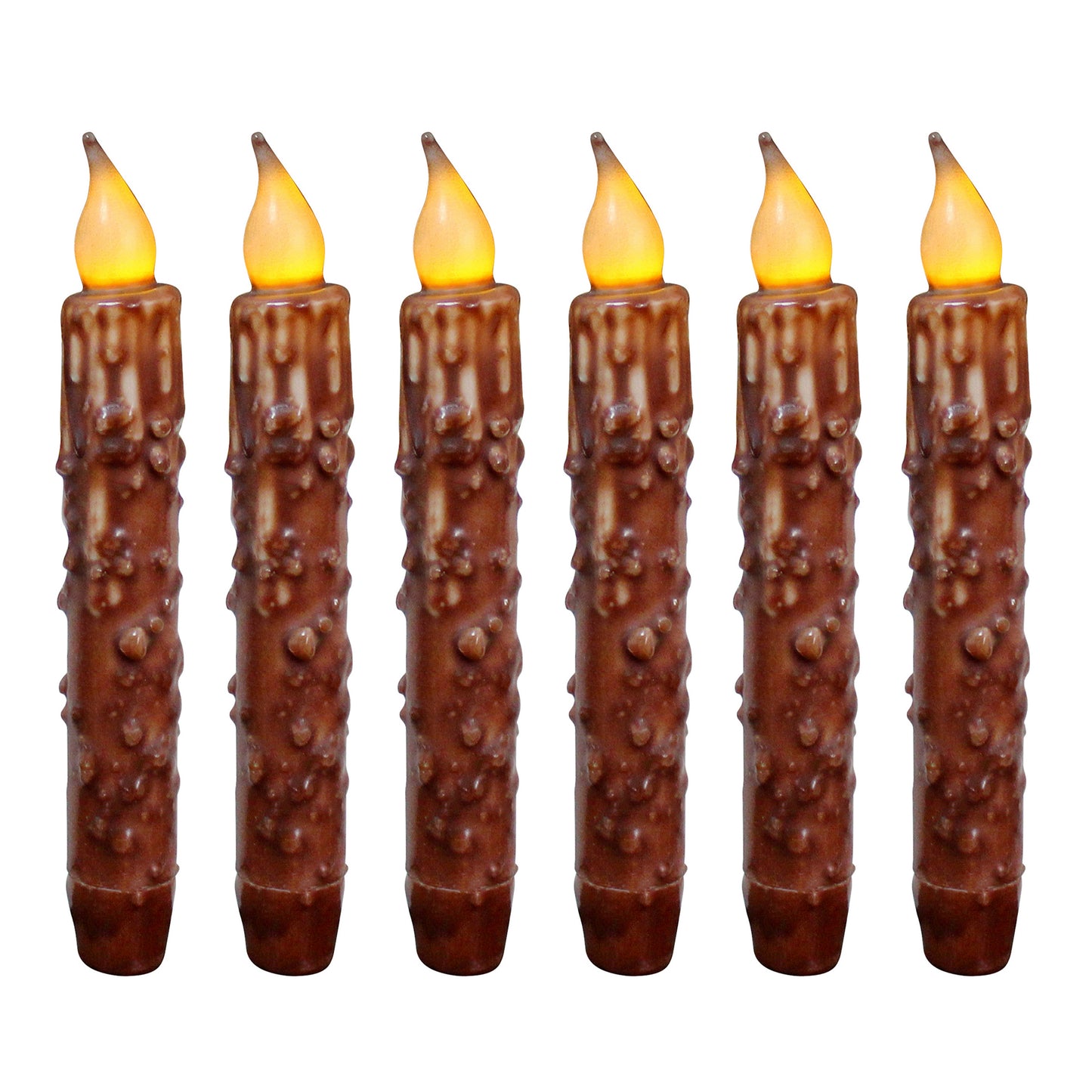 CVHOMEDECO. Real Wax Hand Dipped Battery Operated LED Timer Taper Candles Rustic Primitive Flameless Lights Décor, 6.75 Inch, Coffee, 6 PCS in a Package