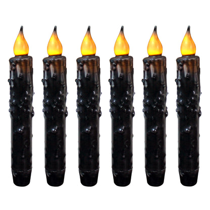 CVHOMEDECO. Real Wax Hand Dipped Battery Operated LED Timer Taper Candles Rustic Primitive Flameless Lights Décor, 6.75 Inch, Matt Black, 6 PCS in a Package