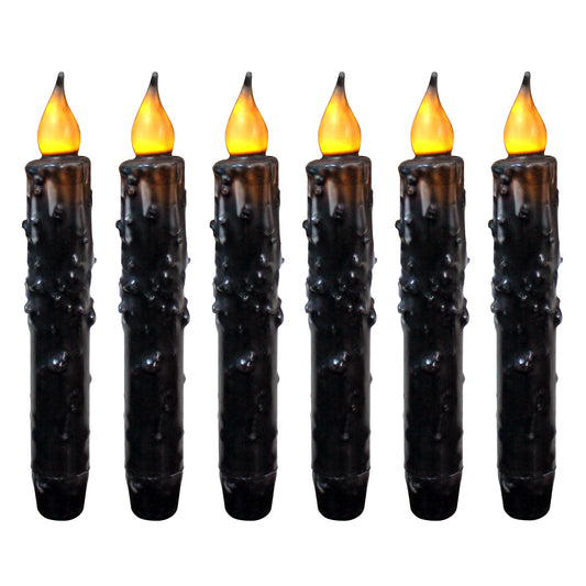 CVHOMEDECO. Real Wax Hand Dipped Battery Operated LED Timer Taper Candles Rustic Primitive Flameless Lights Décor, 6.75 Inch, Matt Black, 6 PCS in a Package