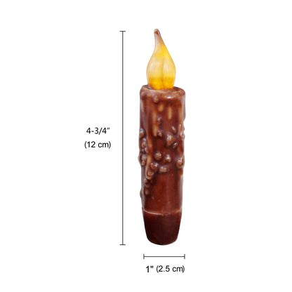 CVHOMEDECO. Real Wax Hand Dipped Battery Operated LED Timer Taper Candles Country Primitive Flameless Lights Décor, 4.75 Inch, Coffee, 2 PCS in a Package