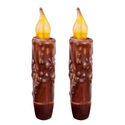 CVHOMEDECO. Real Wax Hand Dipped Battery Operated LED Timer Taper Candles Country Primitive Flameless Lights Décor, 4.75 Inch, Coffee, 2 PCS in a Package