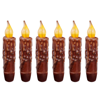 CVHOMEDECO. Real Wax Hand Dipped Battery Operated LED Timer Taper Candles Rustic Primitive Flameless Lights Décor, 4.75 Inch, Coffee, 6 PCS in a Package