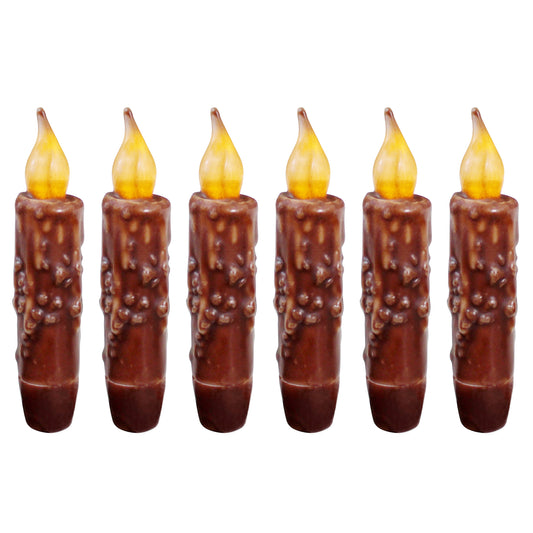 CVHOMEDECO. Real Wax Hand Dipped Battery Operated LED Timer Taper Candles Rustic Primitive Flameless Lights Décor, 4.75 Inch, Coffee, 6 PCS in a Package