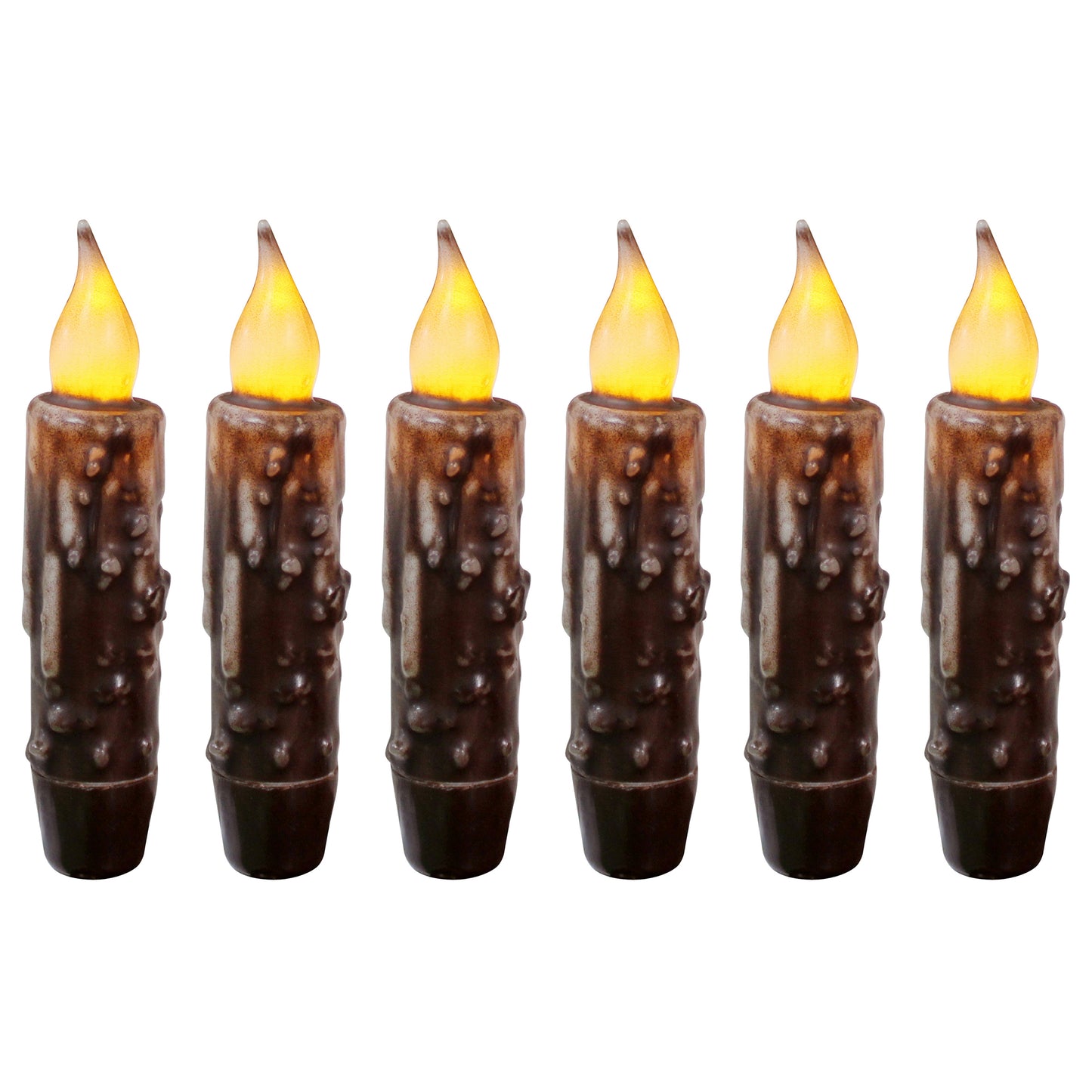 CVHOMEDECO. Real Wax Hand Dipped Battery Operated LED Timer Taper Candles Rustic Primitive Flameless Lights Décor, 4.75 Inch, Brwon, 6 PCS in a Package