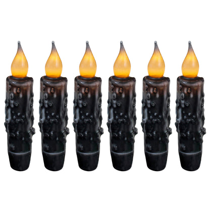 CVHOMEDECO. Real Wax Hand Dipped Battery Operated LED Timer Taper Candles Rustic Primitive Flameless Lights Décor, 4.75 Inch, Matt Black, 6 PCS in a Package