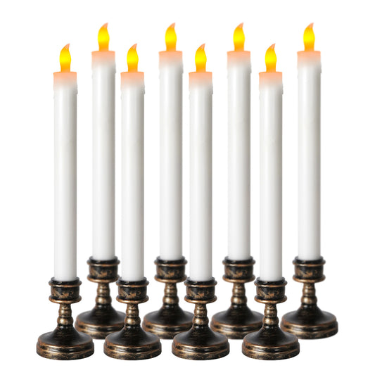 CVHOMEDECO. Battery Operated Taper Candles with Holder Flickering Warm Yellow Flameless Lights Décor (8 Pack White)