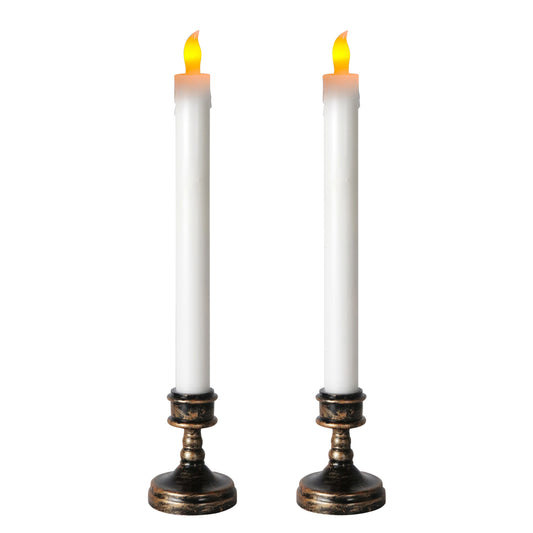 CVHOMEDECO. Battery Operated Taper Candles with Holder Flickering Warm Yellow Flameless Lights Décor (2 Pack White)