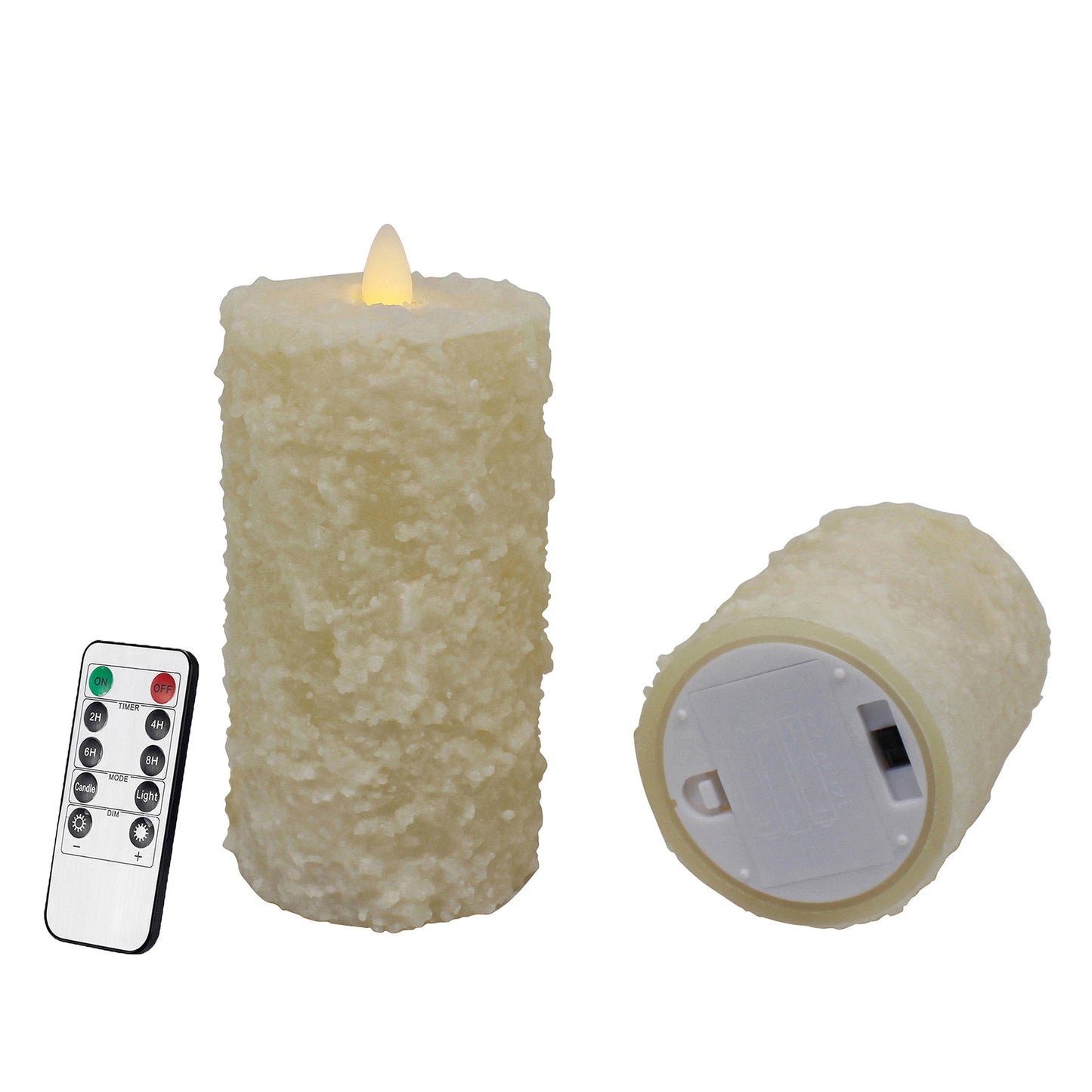 CVHOMEDECO. Cake Shape Real Wax Hand Dipped Battery Operated LED Pillar Candles with Timer and Remote Control, Farmhouse Flickering Dancing Flame Lights, 6 & 4 Inch, Set of 2, Ivory